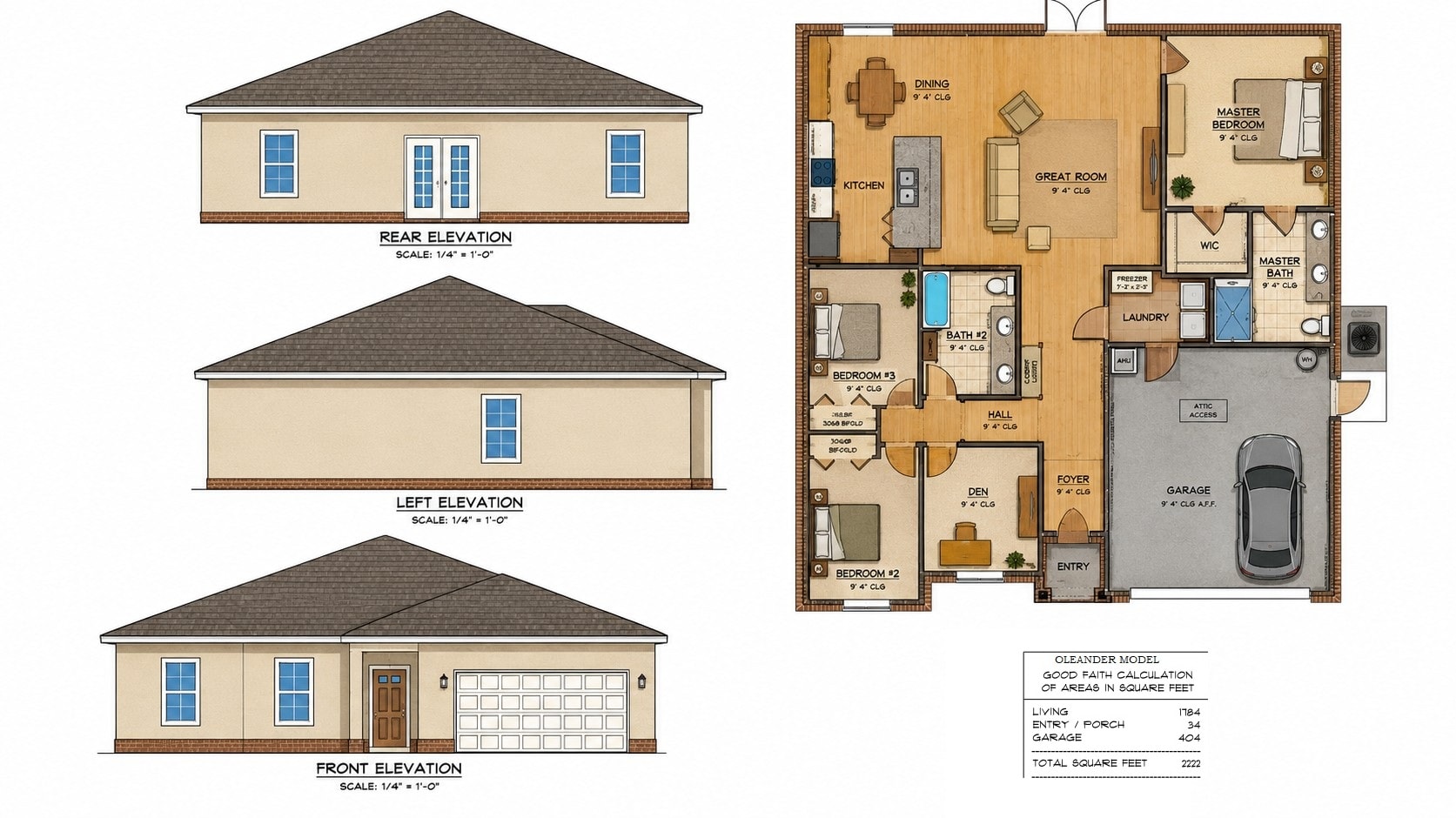 Oleander Model floor plan and elevation