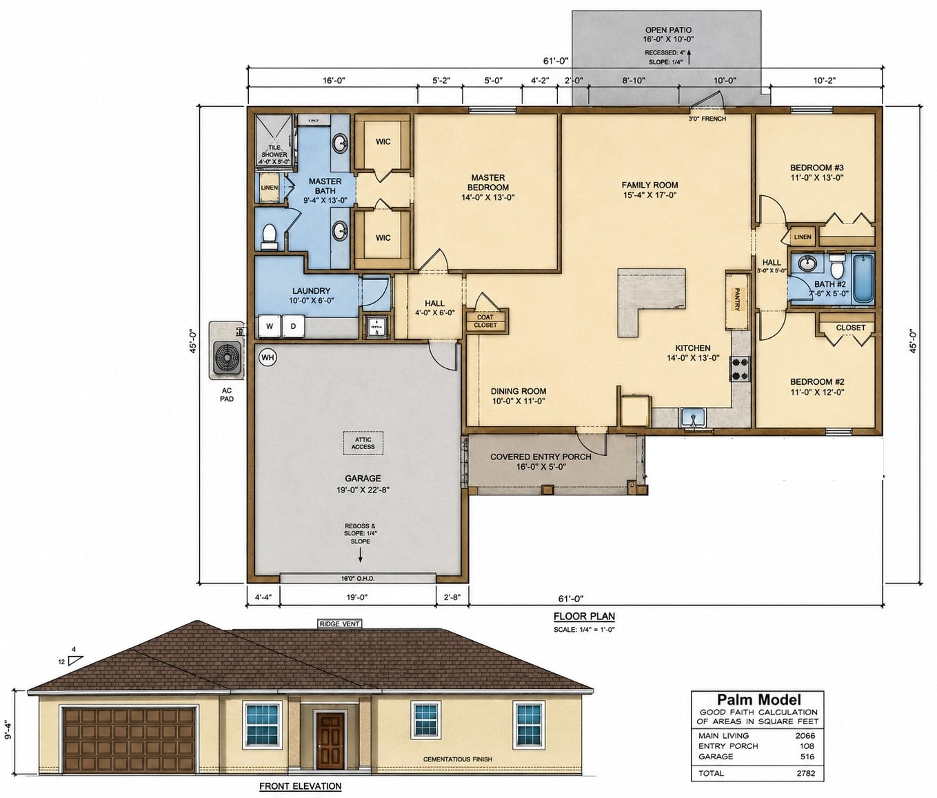 Palm Model floor plan and elevation