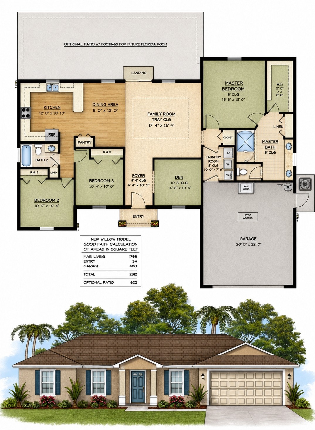 New Willow Model floor plan and elevation
